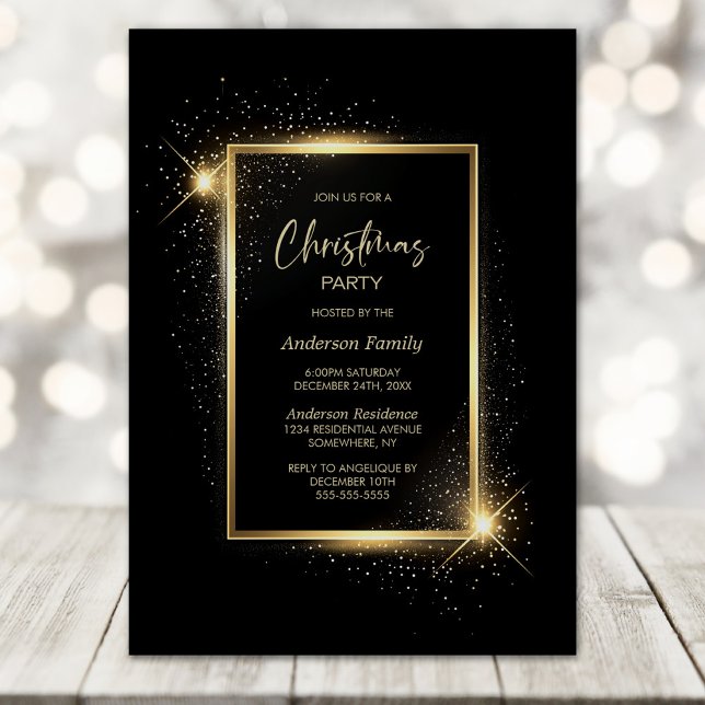 Invitación Elegante Fiesta de Navidades negros y de oro (Subido por el creador)