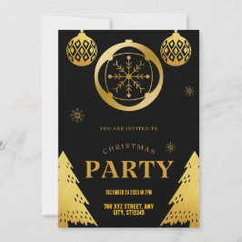 Invitación Elegante fiesta de Navidades negros y de oro