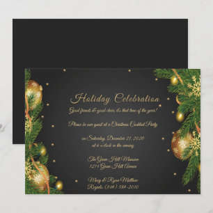 Invitación Elegante Fiesta de Navidades negros y dorados