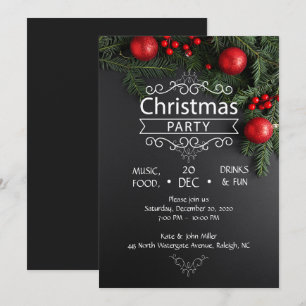 Invitación Elegante Fiesta de Navidades negros y rojos