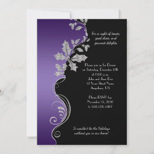 Invitación Elegante Fiesta de Navidades Purple Silver Holly