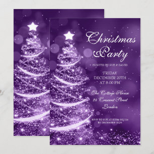 Invitación Elegante Fiesta de Navidades púrpura Sparkle