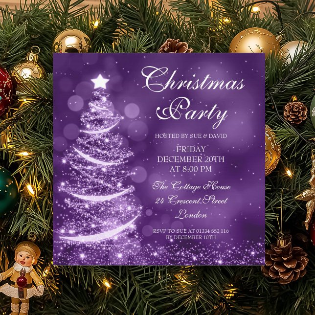 Invitación Elegante Fiesta de Navidades púrpura Sparkle (Elegant Purple Christmas Party Sparkle Invitation)