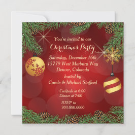 Invitación Elegante Fiesta de Navidades Red Gold