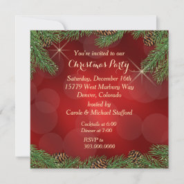 Invitación Elegante Fiesta de Navidades Red Gold de Pine Boug