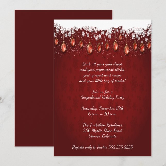 Invitación Elegante Fiesta de Navidades Rojos (Anverso / Reverso)