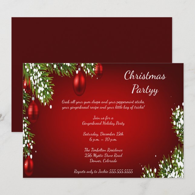 Invitación Elegante Fiesta de Navidades Rojos Brillantes (Anverso / Reverso)