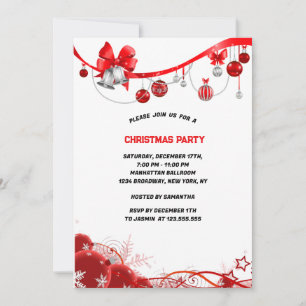 Invitación Elegante Fiesta de Navidades rojos de bolas de Nav