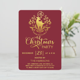 Invitación Elegante Fiesta de Navidades rojos de ciervos dora