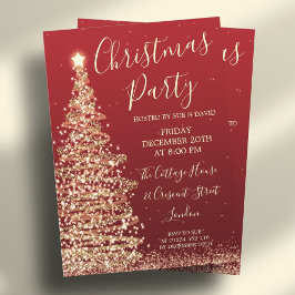 Invitación Elegante Fiesta de Navidades rojos del árbol Purpu