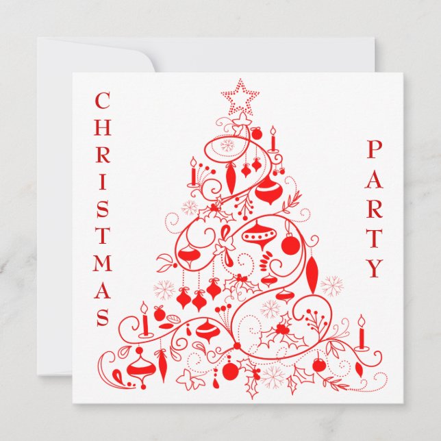 Invitación Elegante Fiesta de Navidades rojos y blancos (Anverso)
