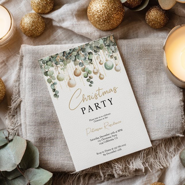 Invitación Elegante Fiesta de Navidades Sage Green Gold (Elegant Sage Green Gold Watercolor Christmas Party Invitation)