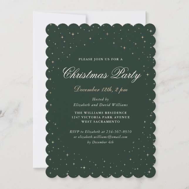 Invitación Elegante Fiesta de Navidades Starry Verde (Anverso)