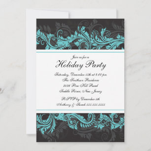 Invitación Elegante fiesta de Navidades turquesa negros