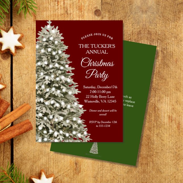 Invitación Elegante Fiesta de Navidades Verde Rojo del Árbol  (Subido por el creador)