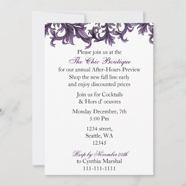 Invitación Elegante fiesta de negocios morado (Anverso)