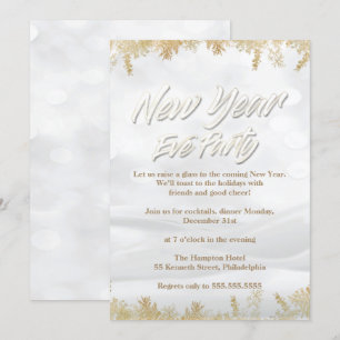Invitación Elegante Fiesta de Nochevieja Blanca y Oro de Año