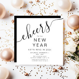 Invitación Elegante Fiesta de Nochevieja Blanco y Negro