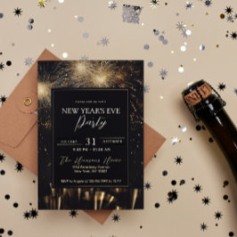 Invitación Elegante Fiesta de Nochevieja de Oro Negro
