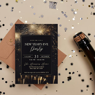 Invitación Elegante Fiesta de Nochevieja de Oro Negro