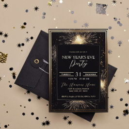 Invitación Elegante Fiesta de Nochevieja de Oro Negro