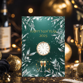 Invitación Elegante Fiesta de Nochevieja Esmeralda y Plata