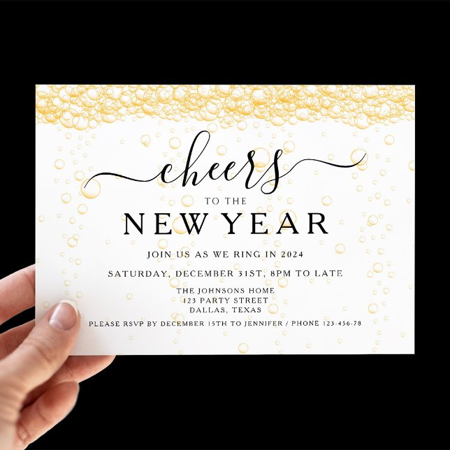 Invitación Elegante Fiesta de Nochevieja Fizz (Elegant Fizz New Year's Eve Party Invitation)