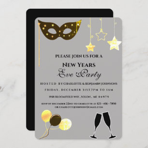 Invitación Elegante Fiesta De Nochevieja Negra Y Oro