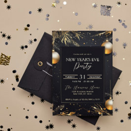 Invitación Elegante Fiesta de Nochevieja Negro y Oro