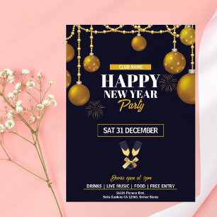 Invitación Elegante Fiesta de Nochevieja Negro y Oro