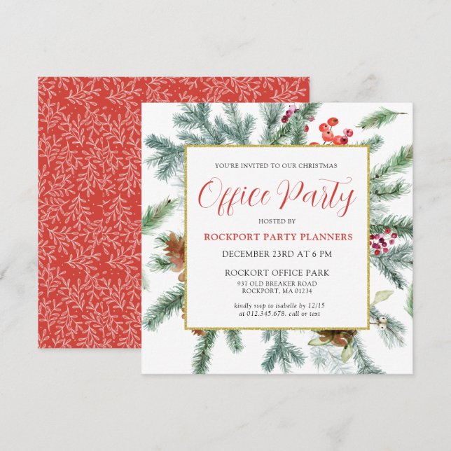 Invitación Elegante Fiesta de oficina de Navidades de la vege (Anverso / Reverso)
