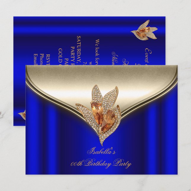 Invitación Elegante Fiesta de oro del Royal Blue Bronze Brown (Anverso / Reverso)