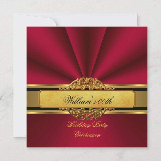 Invitación Elegante Fiesta de oro rojo oscuro de mujeres masc (Anverso)