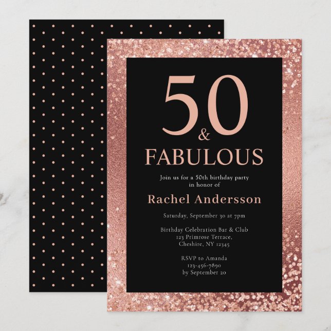 Invitación Elegante Fiesta de oro Rosa metálico por 50 años (Anverso / Reverso)