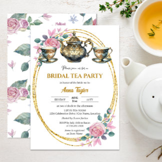 Invitación Elegante Fiesta de Oro y Té Bridal Floral