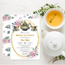 Invitación Elegante Fiesta de Oro y Té Bridal Floral