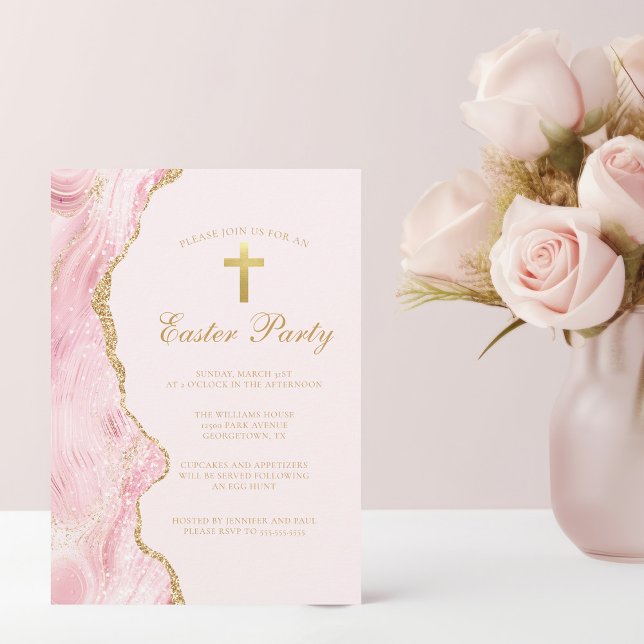 Invitación Elegante Fiesta de Pascua de Oro Rosa (Subido por el creador)
