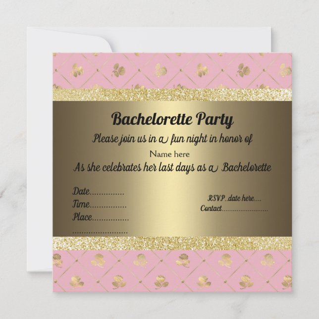 Invitación ELEGANTE FIESTA DE PASTEL DE Oro ROJO BACHELORETTE (Anverso)