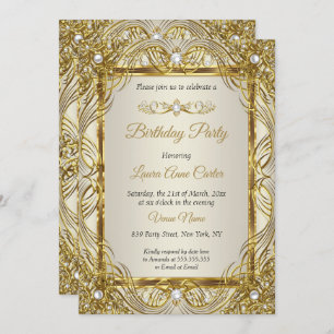 Invitación Elegante fiesta de Pearl Damask con crema beige do