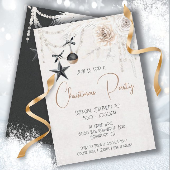 Invitación Elegante Fiesta de Pearl Floral Navidades blancos  (Subido por el creador)