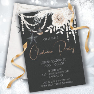 Invitación Elegante Fiesta de Pearl Floral Navidades blancos