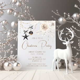 Invitación Elegante Fiesta de Pearl Floral Navidades blancos