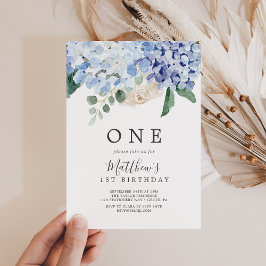 Invitación Elegante fiesta de primer cumpleaños de Hydrangea