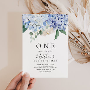 Invitación Elegante fiesta de primer cumpleaños de Hydrangea