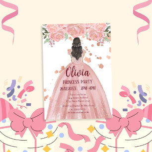 Invitación Elegante Fiesta de Princesa Magica Rosa de Rubor