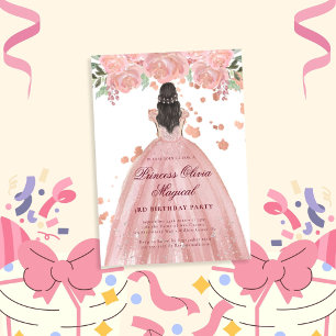 Invitación Elegante Fiesta de Princesa Magica Rosa de Rubor