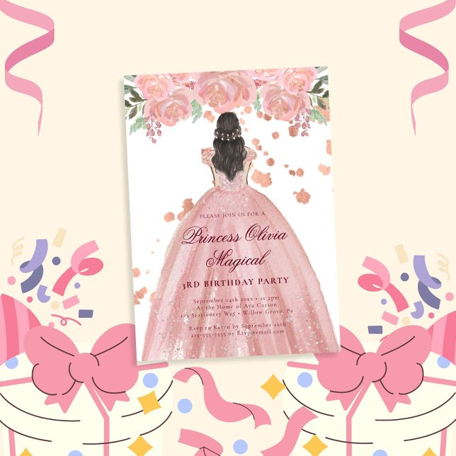 Invitación Elegante Fiesta de Princesa Magica Rosa de Rubor (Subido por el creador)