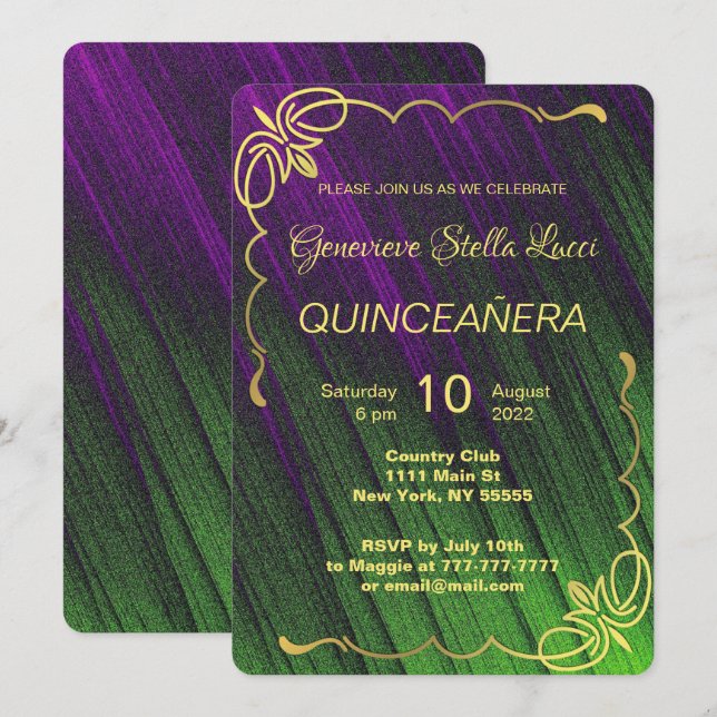 Invitación Elegante fiesta de Quinceañera (Anverso / Reverso)