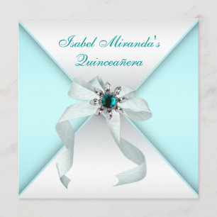 Invitación Elegante fiesta de Quinceañera azul turquesa