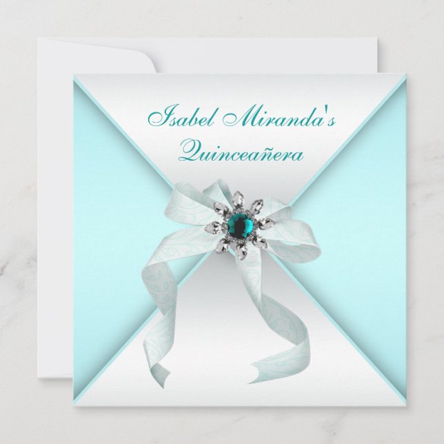 Invitación Elegante Fiesta de Quinceanera Azul Verde azulado (Anverso)